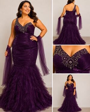 Sydney’s Closet Eggplant Purple Mermaid Evening Gown Size 20 Beaded Corset